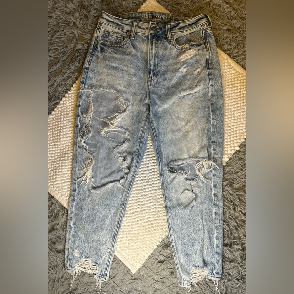 AE High Rise Super Distressed Light Wash Jeans